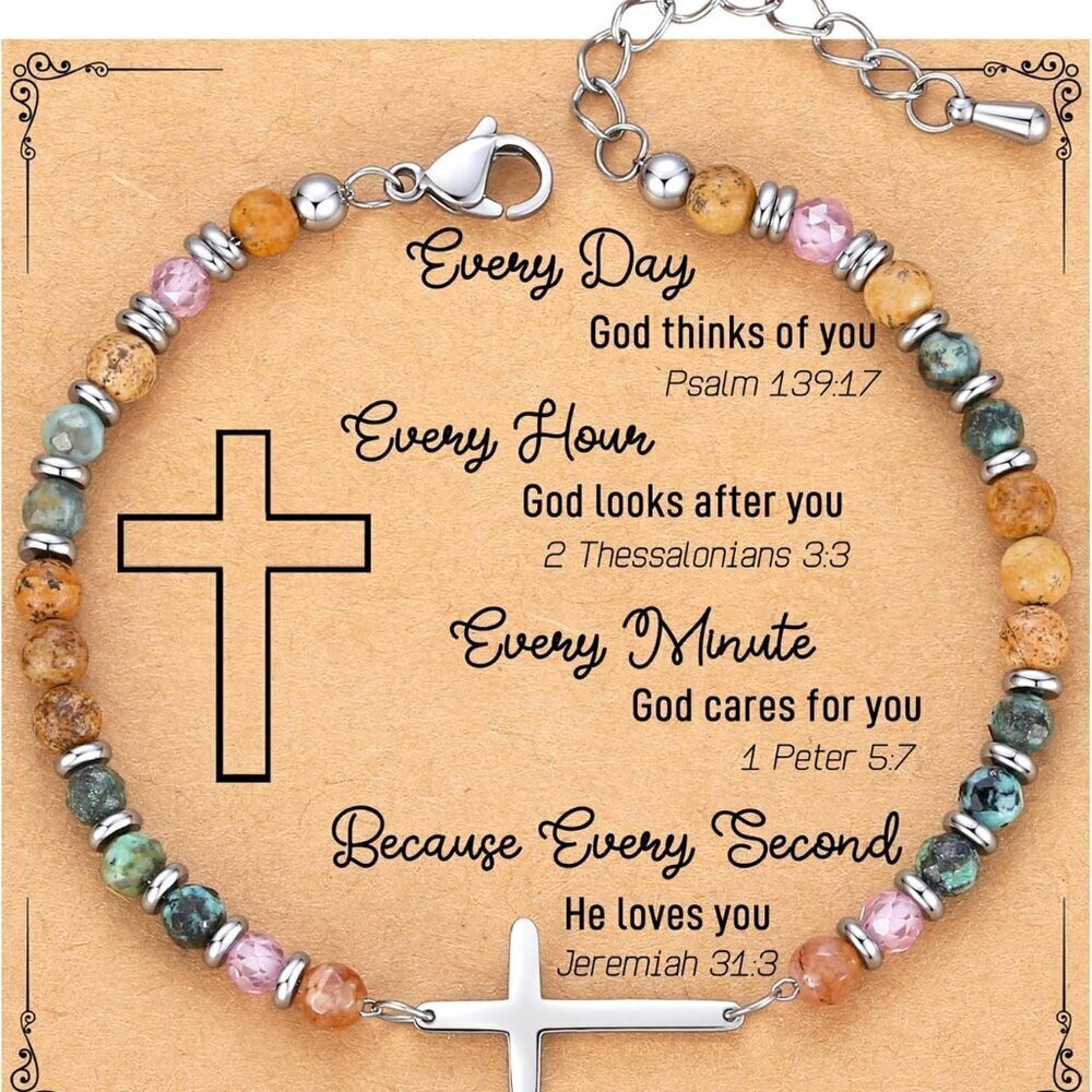 Christian Cross Bracelet for Women Stainless Steel Gift for Baptism, Confirmatio